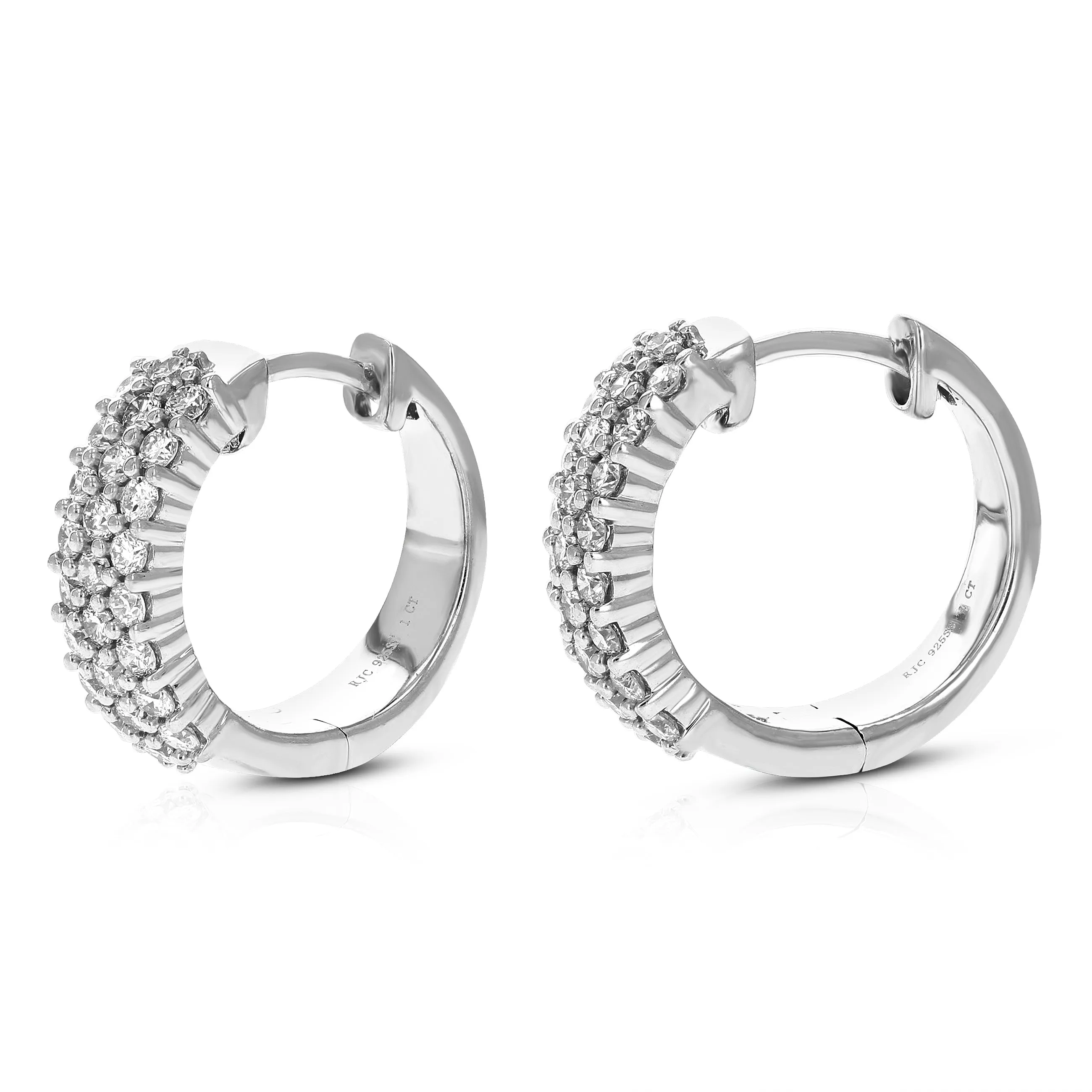 1 cttw Lab Grown Diamond Triple Row Hoop Earrings Sterling Silver