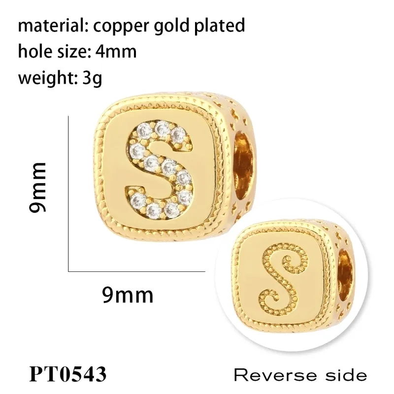 1 Piece Diameter 8mm Hole 3~3.9mm Copper Zircon 18K Gold Plated Letter Polished Pendant Beads