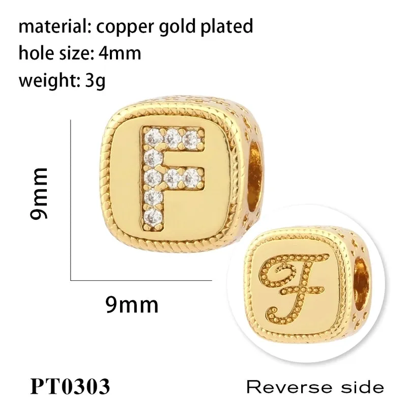 1 Piece Diameter 8mm Hole 3~3.9mm Copper Zircon 18K Gold Plated Letter Polished Pendant Beads