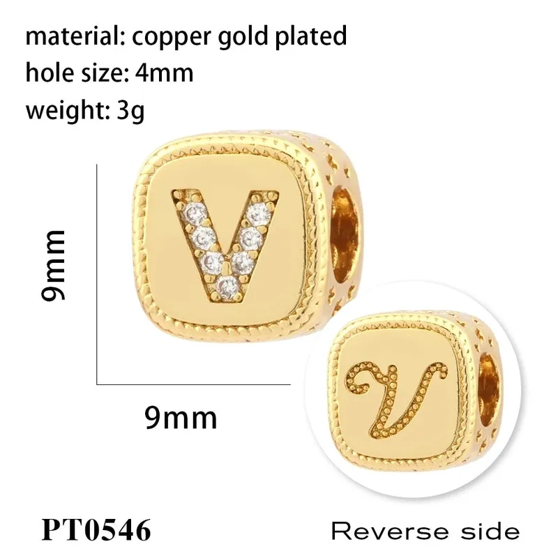 1 Piece Diameter 8mm Hole 3~3.9mm Copper Zircon 18K Gold Plated Letter Polished Pendant Beads