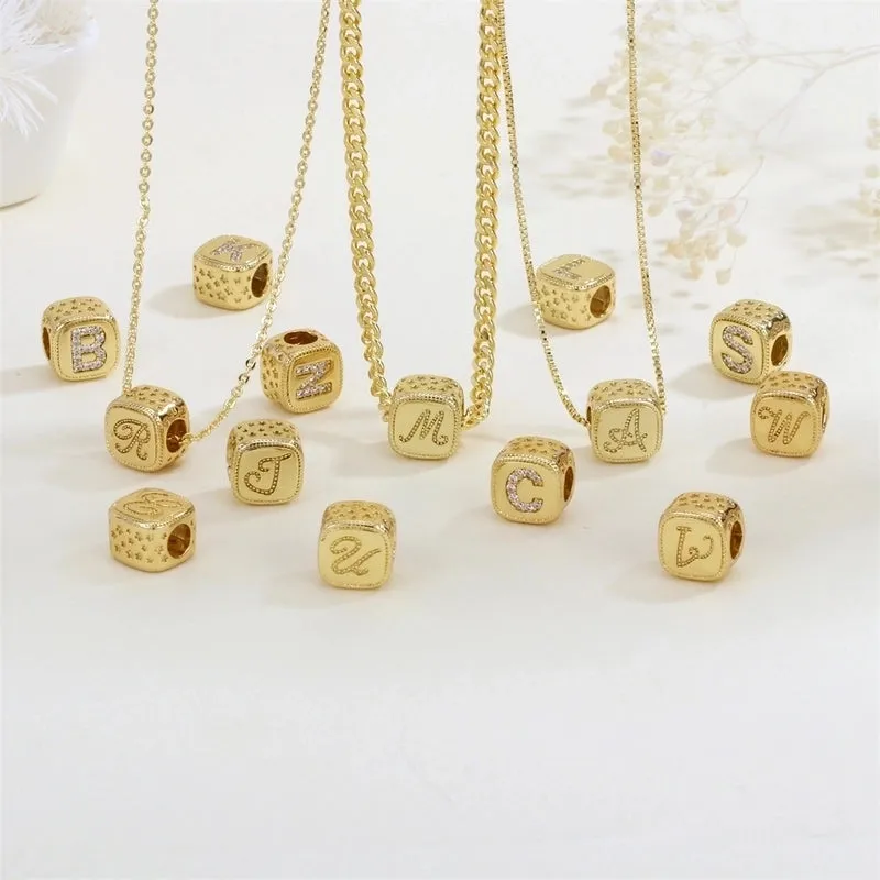 1 Piece Diameter 8mm Hole 3~3.9mm Copper Zircon 18K Gold Plated Letter Polished Pendant Beads