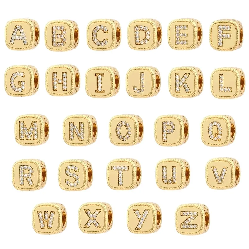 1 Piece Diameter 8mm Hole 3~3.9mm Copper Zircon 18K Gold Plated Letter Polished Pendant Beads