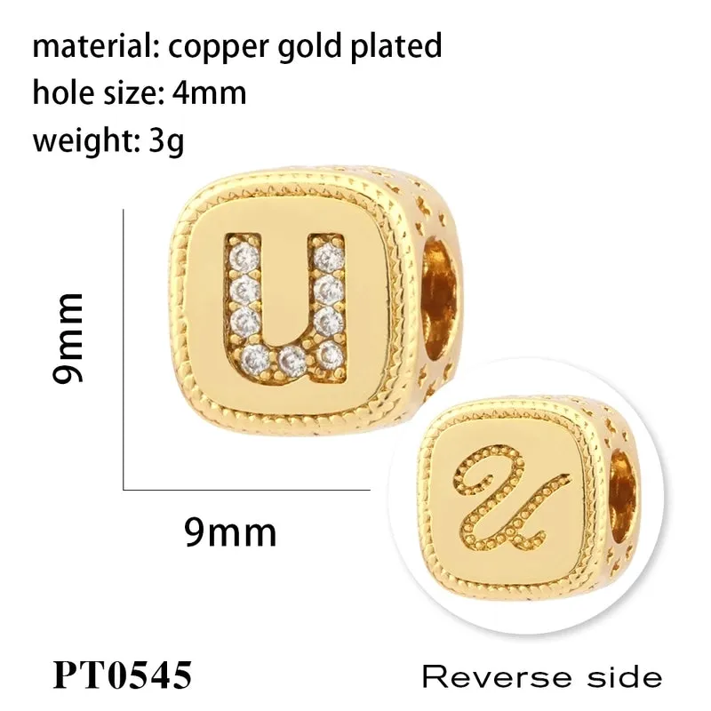 1 Piece Diameter 8mm Hole 3~3.9mm Copper Zircon 18K Gold Plated Letter Polished Pendant Beads