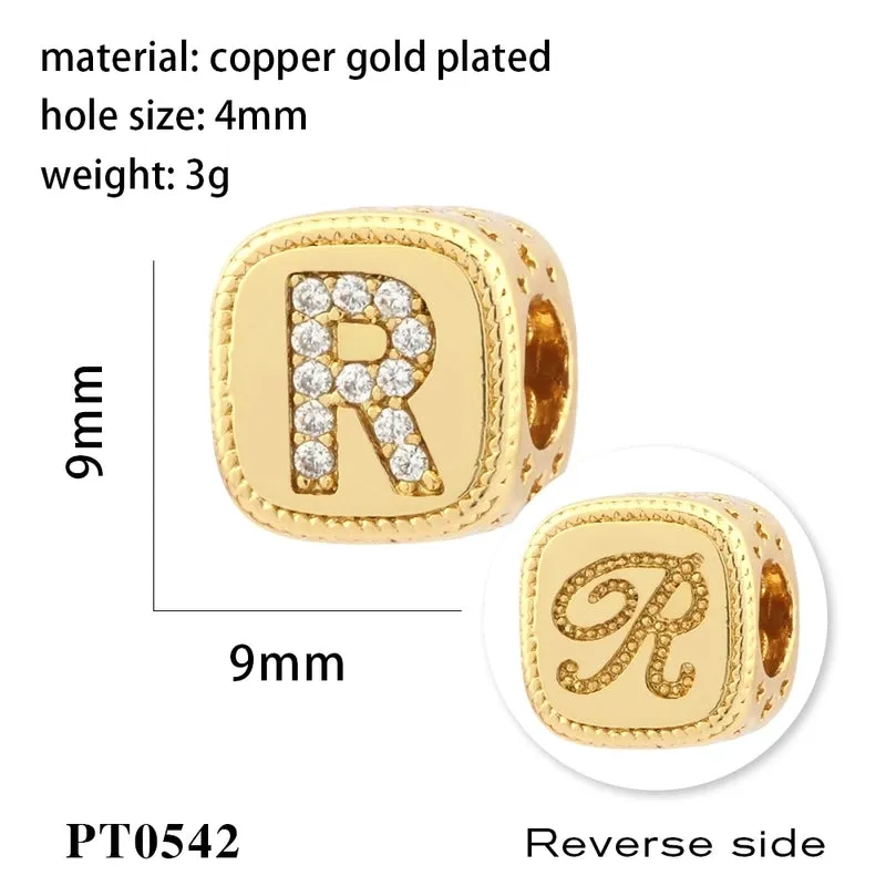 1 Piece Diameter 8mm Hole 3~3.9mm Copper Zircon 18K Gold Plated Letter Polished Pendant Beads