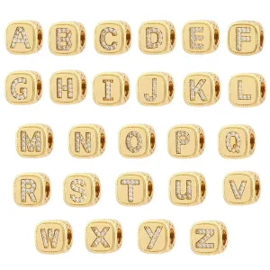 1 Piece Diameter 8mm Hole 3~3.9mm Copper Zircon 18K Gold Plated Letter Polished Pendant Beads