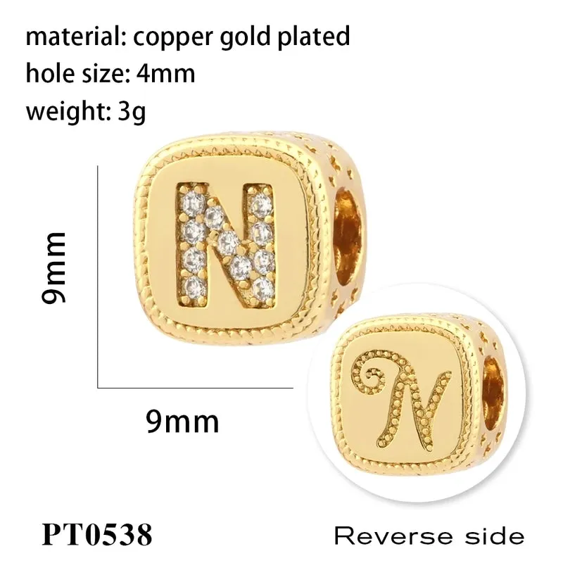 1 Piece Diameter 8mm Hole 3~3.9mm Copper Zircon 18K Gold Plated Letter Polished Pendant Beads