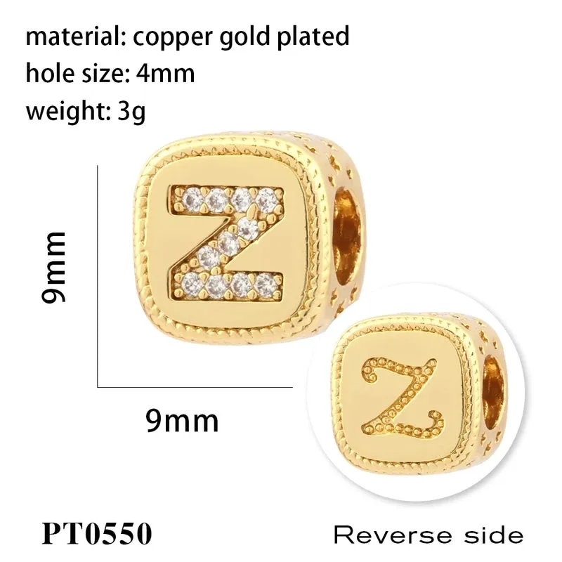 1 Piece Diameter 8mm Hole 3~3.9mm Copper Zircon 18K Gold Plated Letter Polished Pendant Beads