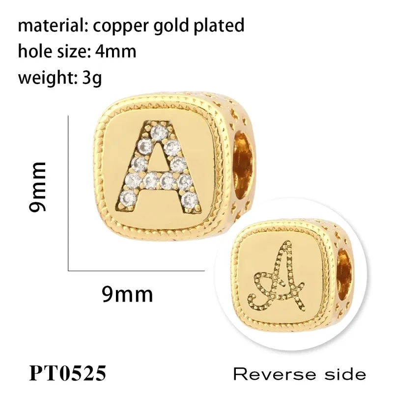 1 Piece Diameter 8mm Hole 3~3.9mm Copper Zircon 18K Gold Plated Letter Polished Pendant Beads