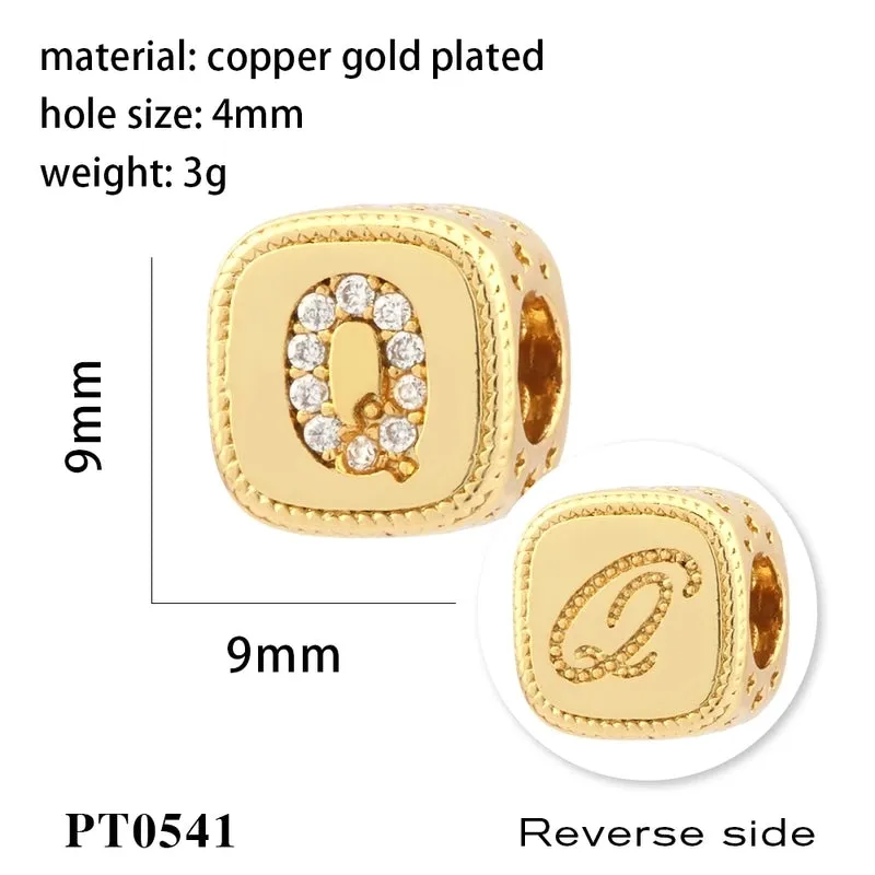 1 Piece Diameter 8mm Hole 3~3.9mm Copper Zircon 18K Gold Plated Letter Polished Pendant Beads