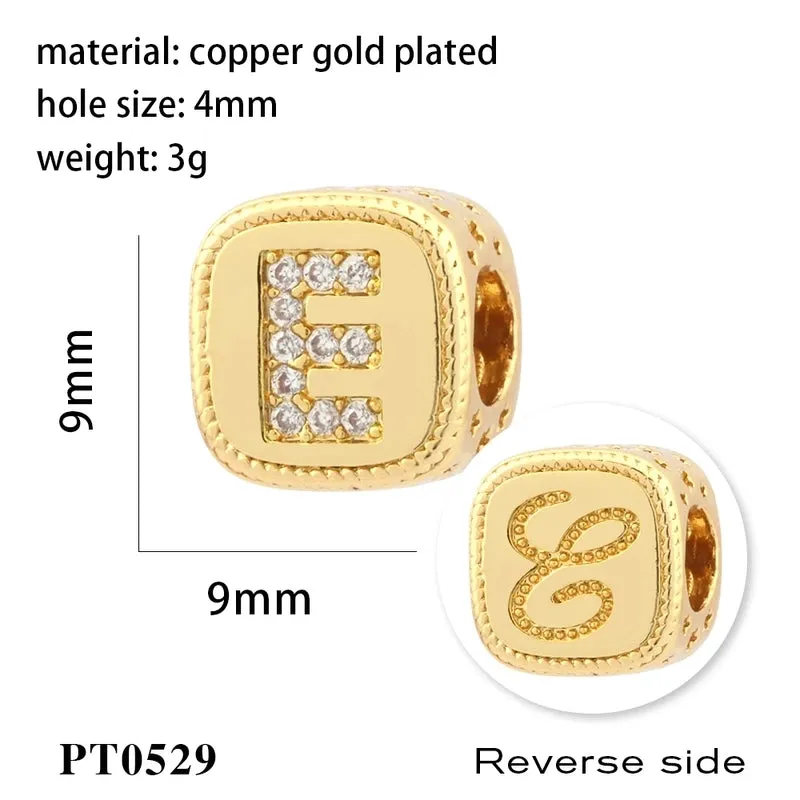 1 Piece Diameter 8mm Hole 3~3.9mm Copper Zircon 18K Gold Plated Letter Polished Pendant Beads