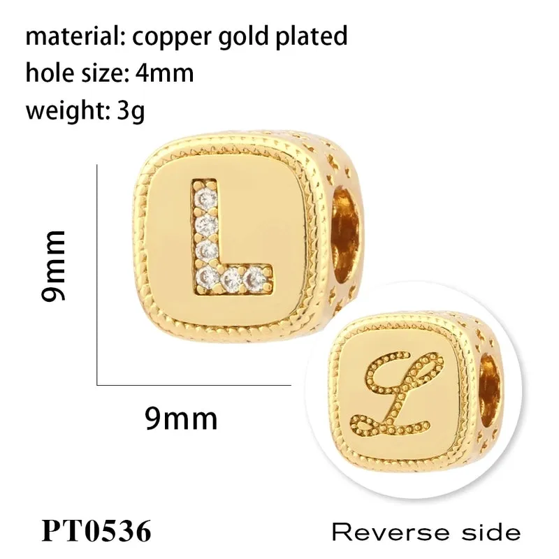 1 Piece Diameter 8mm Hole 3~3.9mm Copper Zircon 18K Gold Plated Letter Polished Pendant Beads