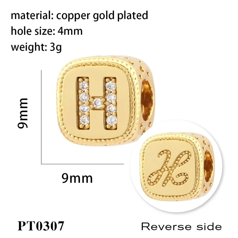 1 Piece Diameter 8mm Hole 3~3.9mm Copper Zircon 18K Gold Plated Letter Polished Pendant Beads