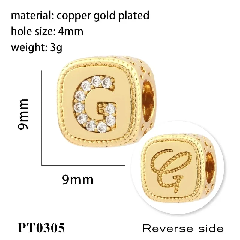 1 Piece Diameter 8mm Hole 3~3.9mm Copper Zircon 18K Gold Plated Letter Polished Pendant Beads