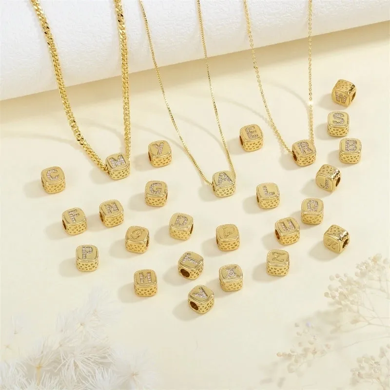 1 Piece Diameter 8mm Hole 3~3.9mm Copper Zircon 18K Gold Plated Letter Polished Pendant Beads