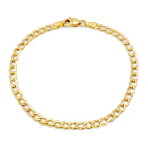 10k Semi-Solid Yellow Gold Flat Cuban Link Bracelet 3.55mm