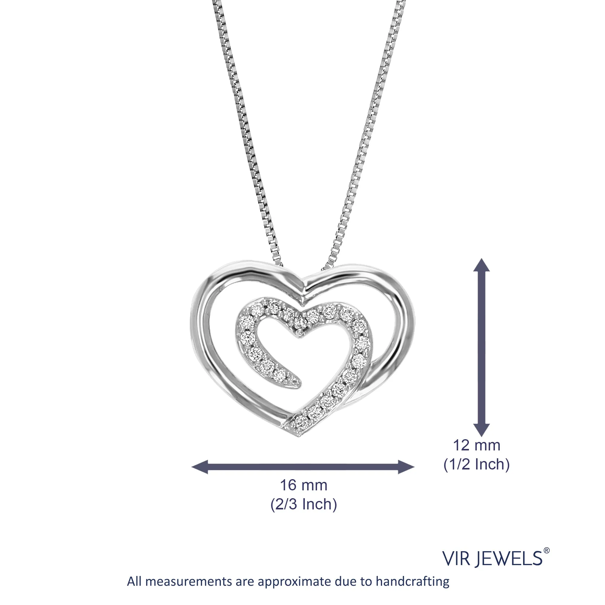 1/10 cttw Heart Lab Grown Diamond Pendant Necklaces in Silver