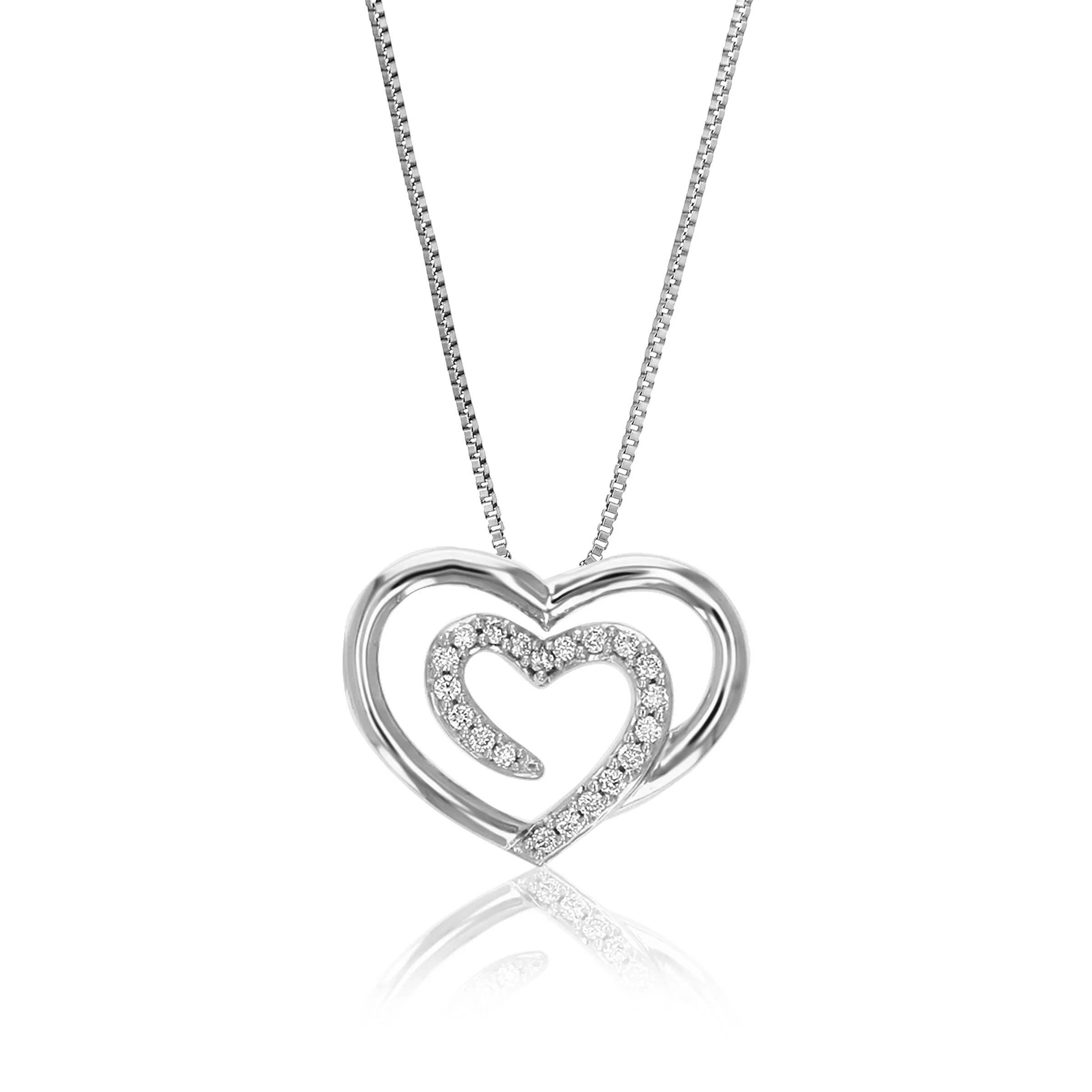 1/10 cttw Heart Lab Grown Diamond Pendant Necklaces in Silver