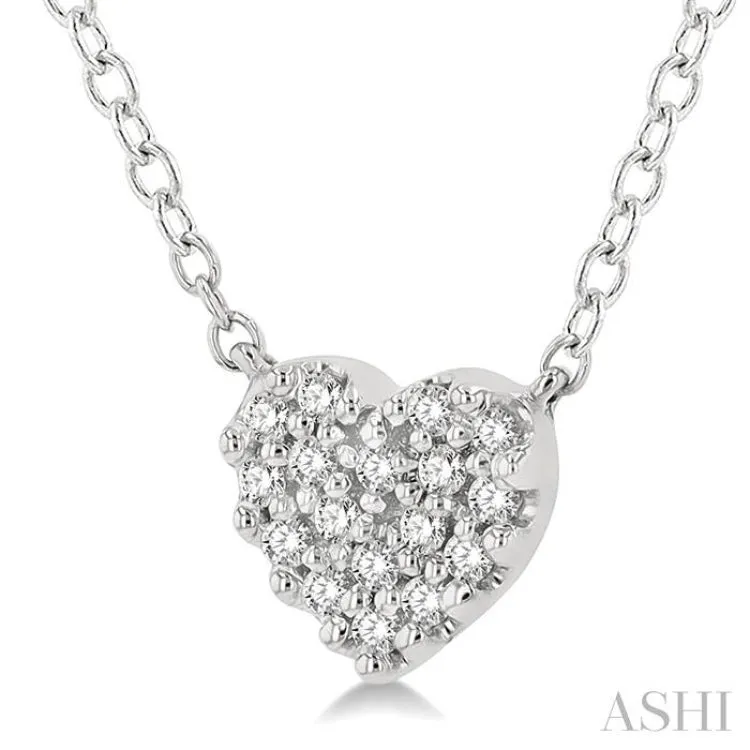 1/10 Ctw Heart Charm Round Cut Diamond Petite Fashion Pendant With Chain in 14K White Gold