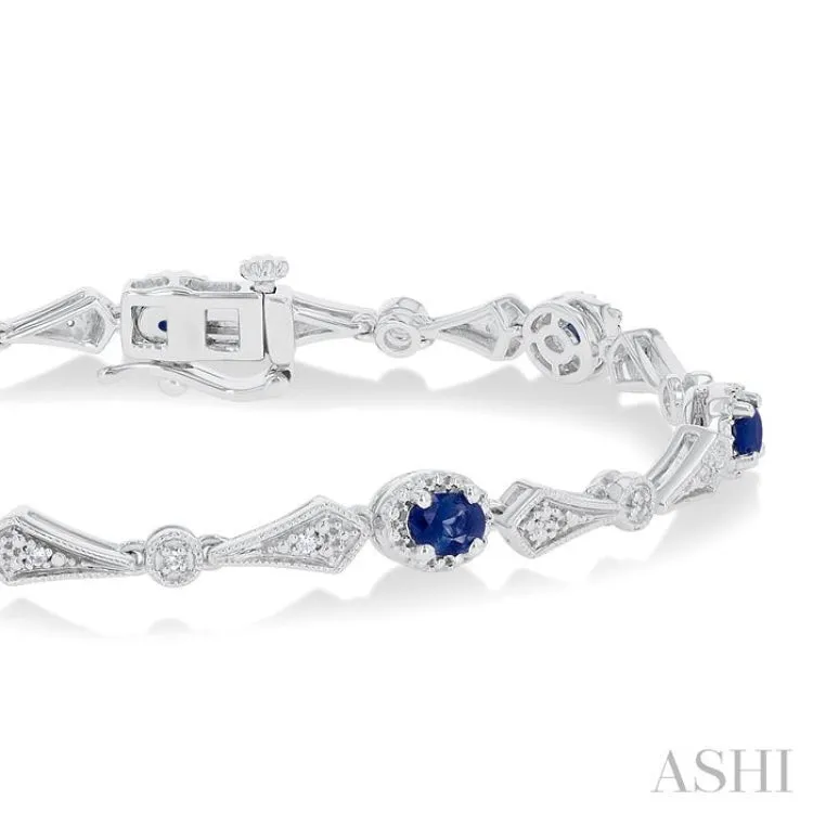 1/10 ctw Oval Cut 4X3 MM Sapphire and Round Cut Diamond Precious Bracelet in 10K White Gold