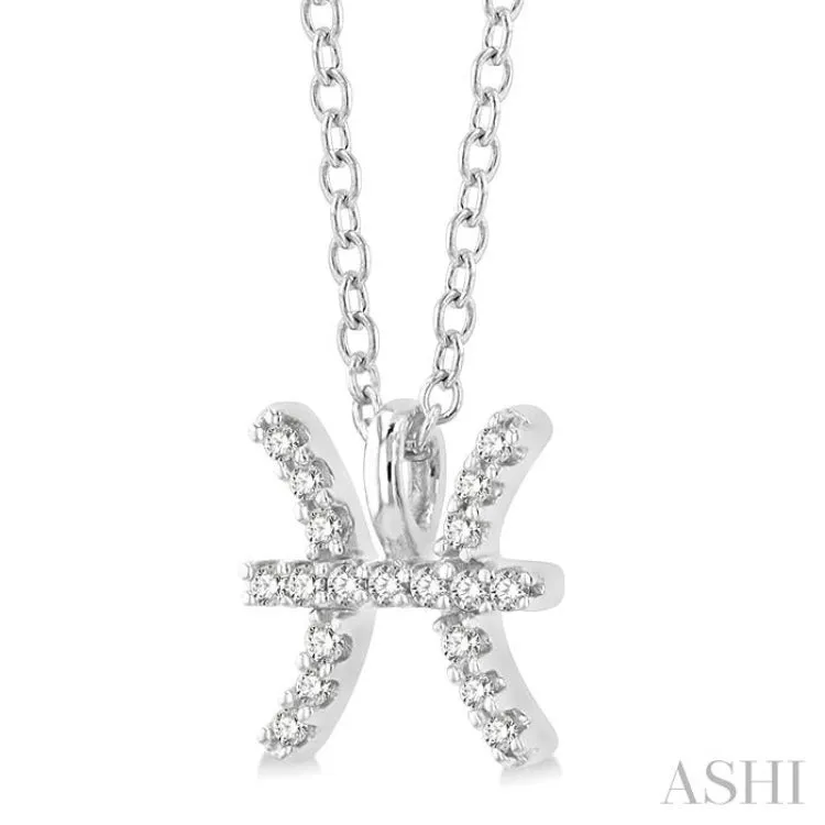 1/20 Ctw Pisces Round Cut Diamond Zodiac Pendant With Chain in 14K White Gold