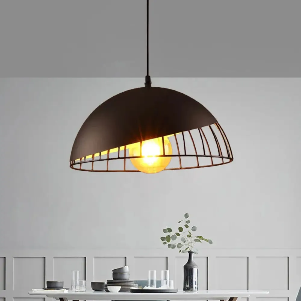 12"/14" Retro Style Hanging Pendant Light with Metal Bowl Design - Black/Gray Finish for Dining Table