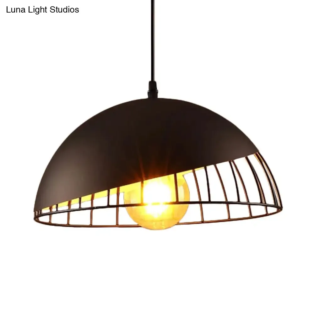 12"/14" Retro Style Hanging Pendant Light with Metal Bowl Design - Black/Gray Finish for Dining Table