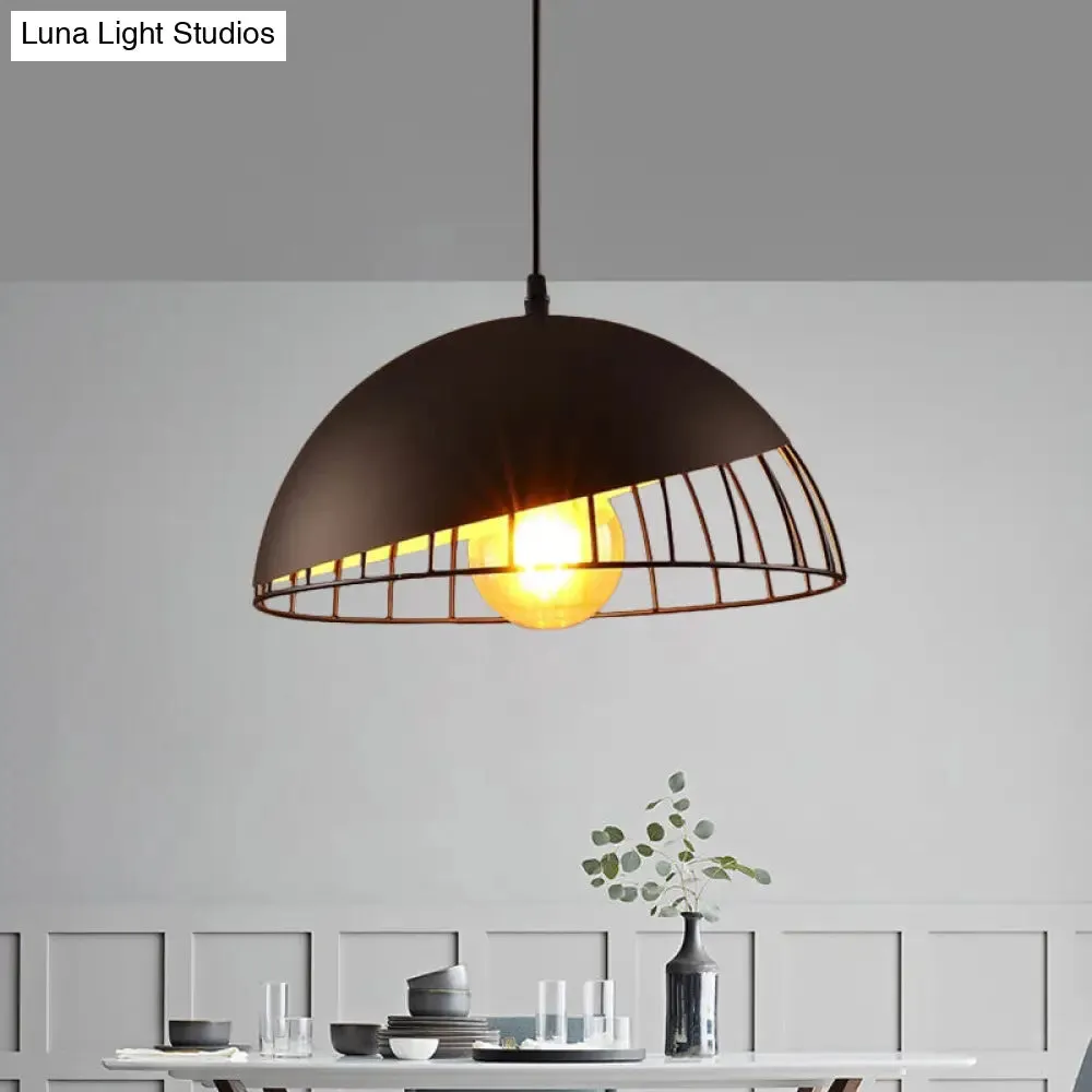 12"/14" Retro Style Hanging Pendant Light with Metal Bowl Design - Black/Gray Finish for Dining Table