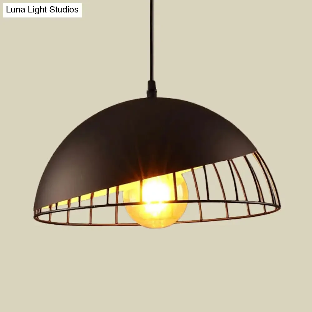 12"/14" Retro Style Hanging Pendant Light with Metal Bowl Design - Black/Gray Finish for Dining Table