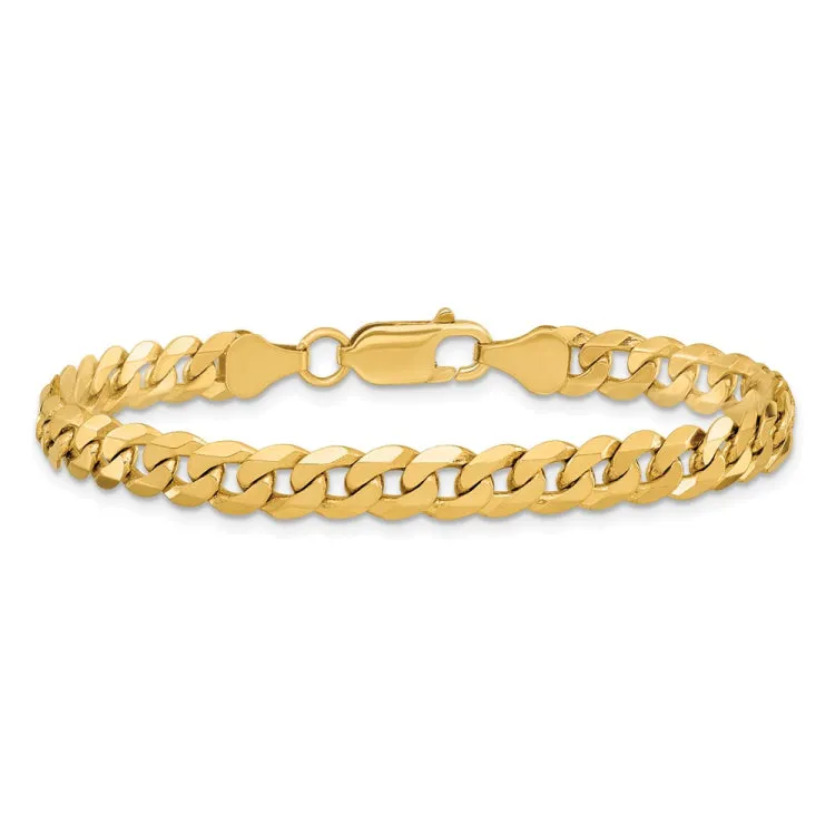 14K 7 inch 6.25mm Flat Beveled Curb with Lobster Clasp Bracelet