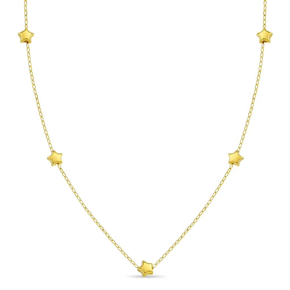 14k Gold Puffed Star Satellite Women's Necklace