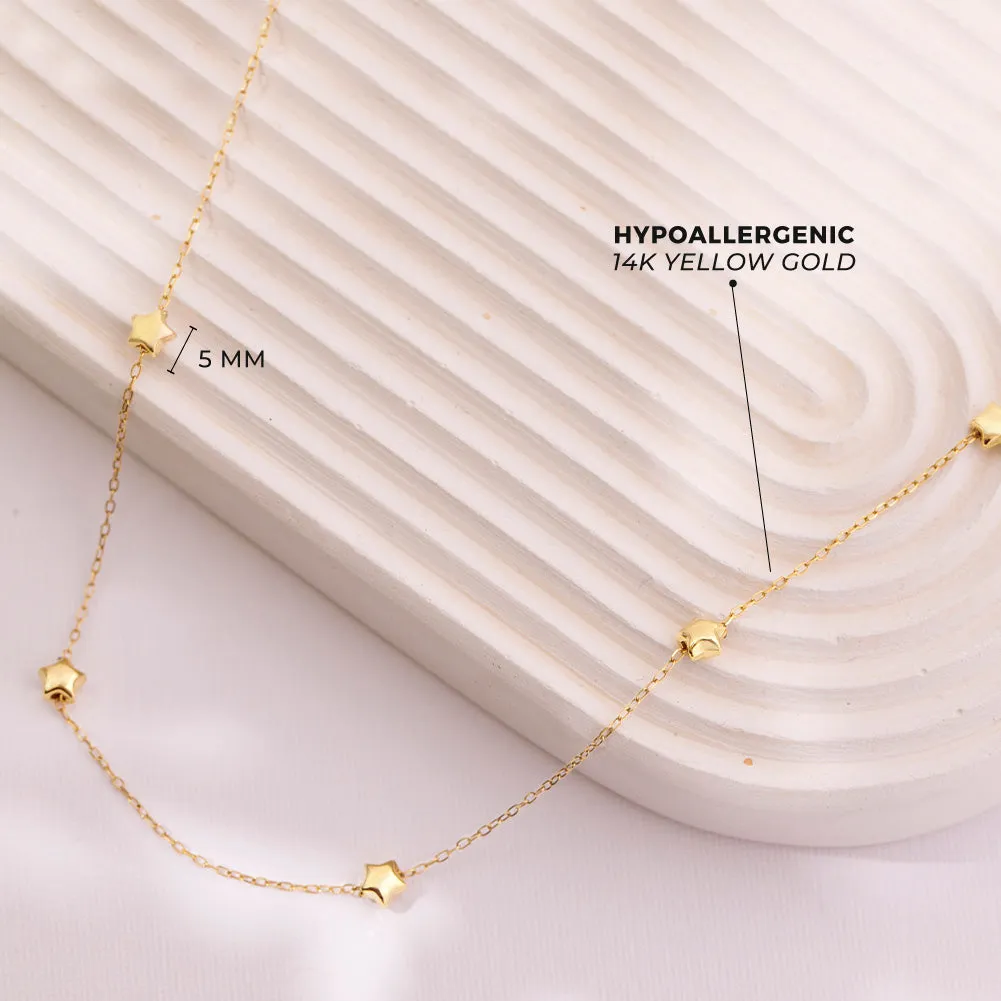 14k Gold Puffed Star Satellite Women's Necklace