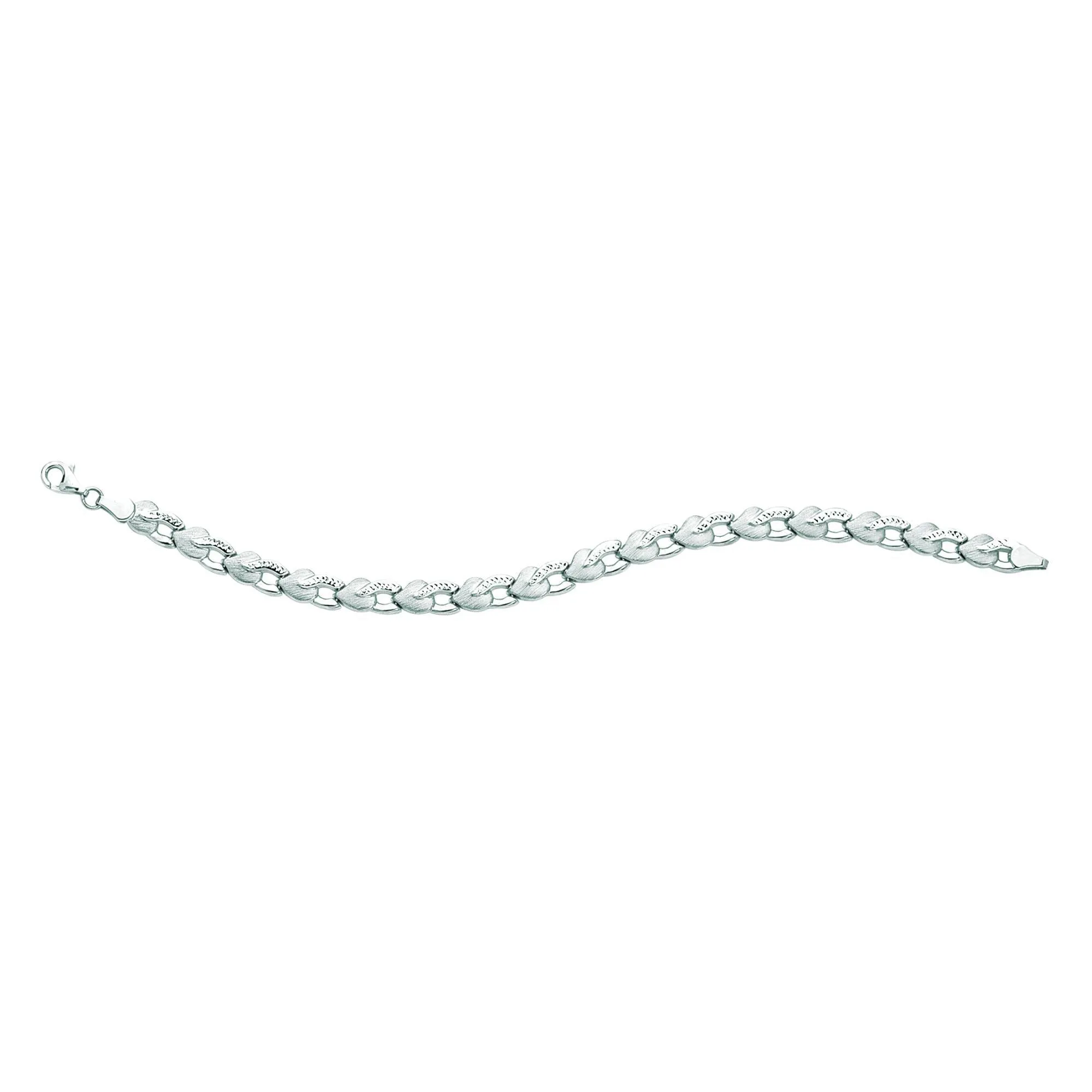 14k White Diamond Cut Heart Shapes Links Bracelet, 7.25"