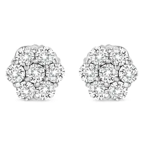 14K White Gold 1/3 Cttw Floral Cluster Diamond Stud Earrings with Screw backs (I-J Color, SI2-I1 Clarity)