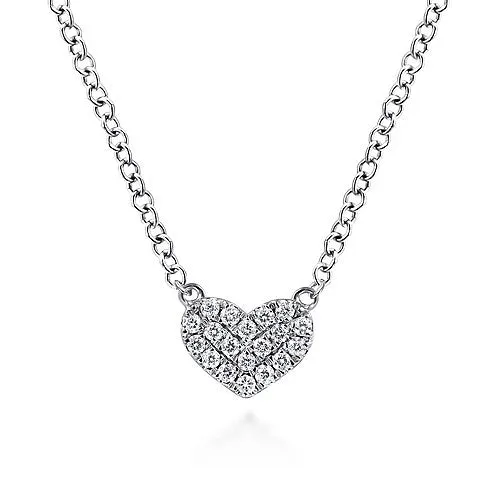 14K White Gold Pave Diamond Heart  Pendant