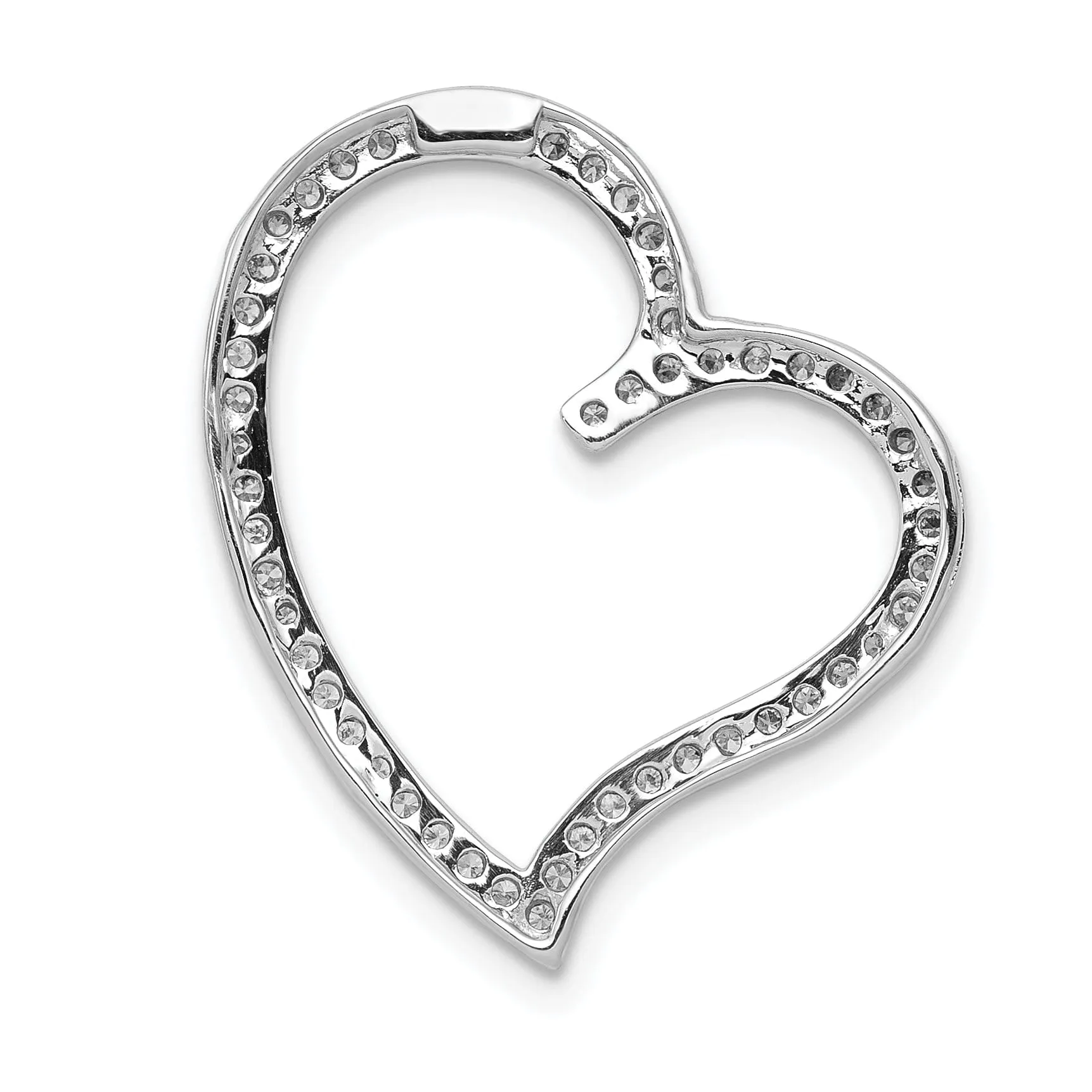 14k White Gold Polished Finish Open Back 1/4-CT Diamond Heart Fancy Design Chain Slide Pendant will not fit Omega Chain