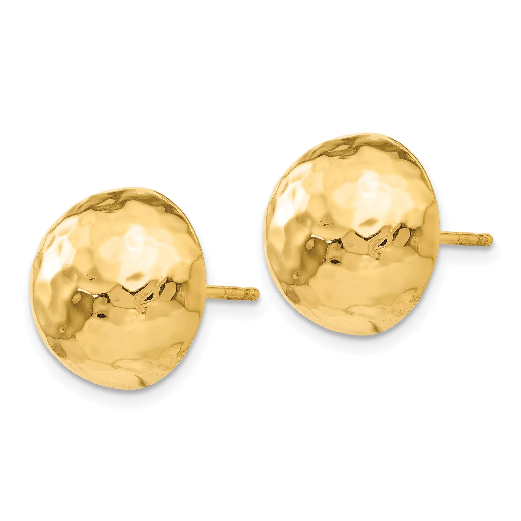 14k Yellow Gold Hammered Half Ball Post Earrings