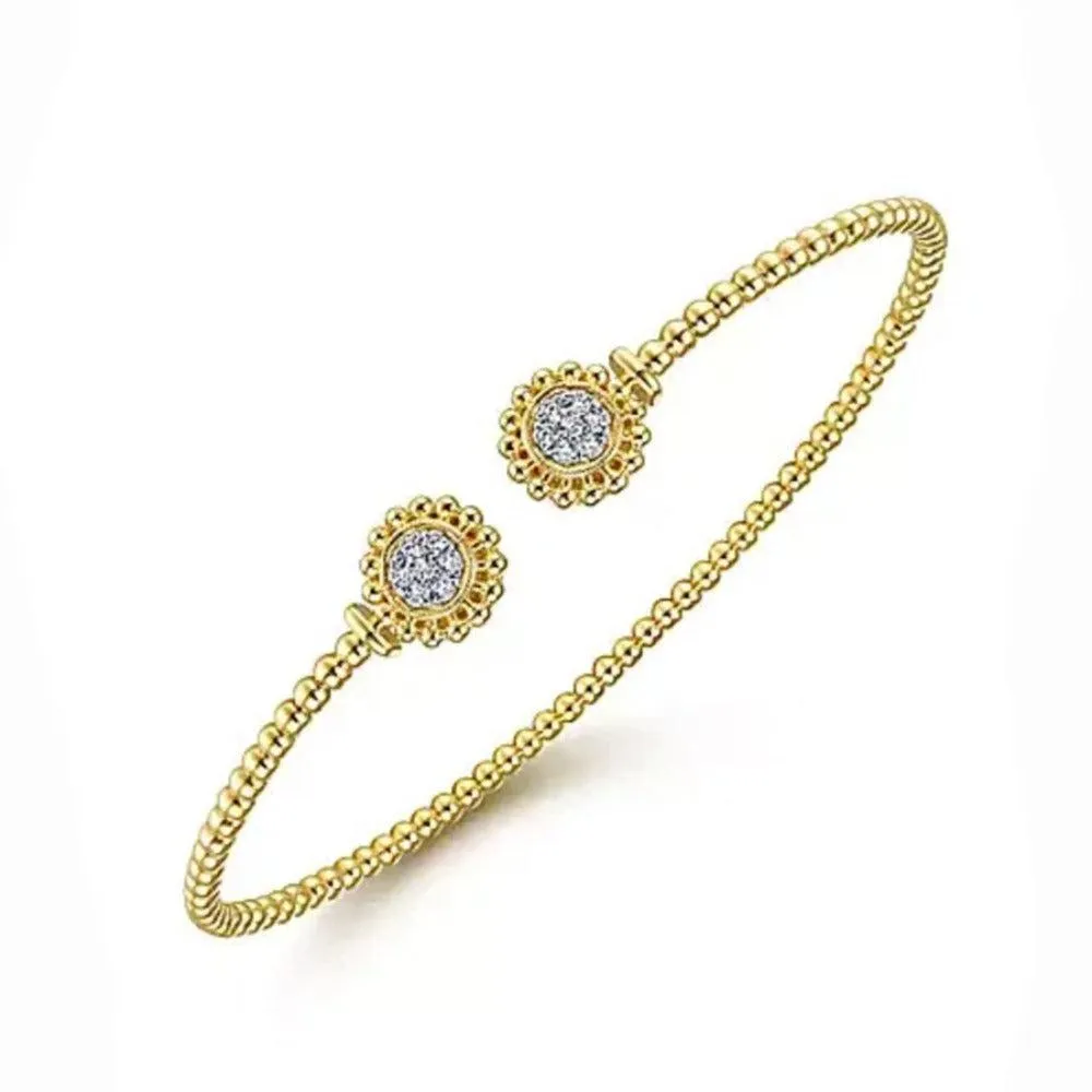 14K Yellow Gold Open Bangle with Pave Diamond Circles