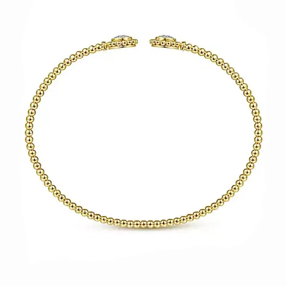 14K Yellow Gold Open Bangle with Pave Diamond Circles