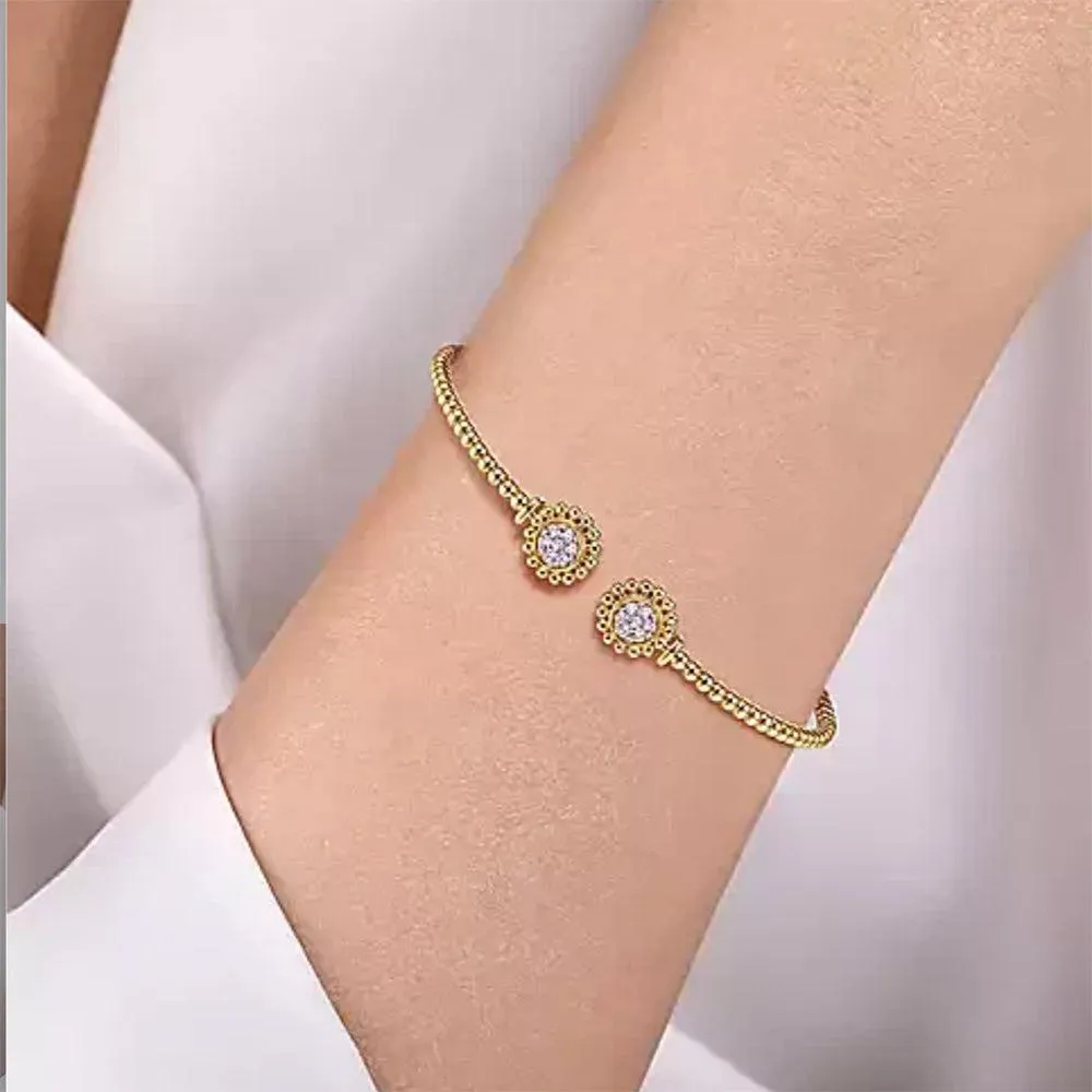 14K Yellow Gold Open Bangle with Pave Diamond Circles