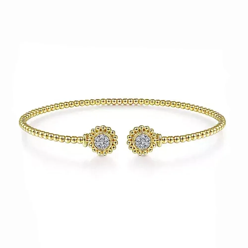 14K Yellow Gold Open Bangle with Pave Diamond Circles