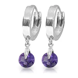 1.5 Carat 14K Solid White Gold Hoop Earrings Natural Amethyst