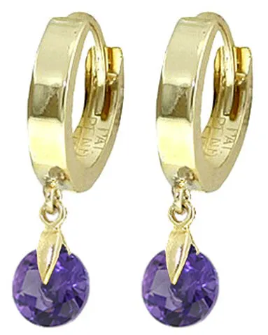 1.5 Carat 14K Solid White Gold Hoop Earrings Natural Amethyst