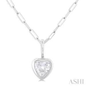 1/5 ctw Heart Shape Bezel Set Diamond Fashion Pendant With Paper Clip Chain in 14K White Gold