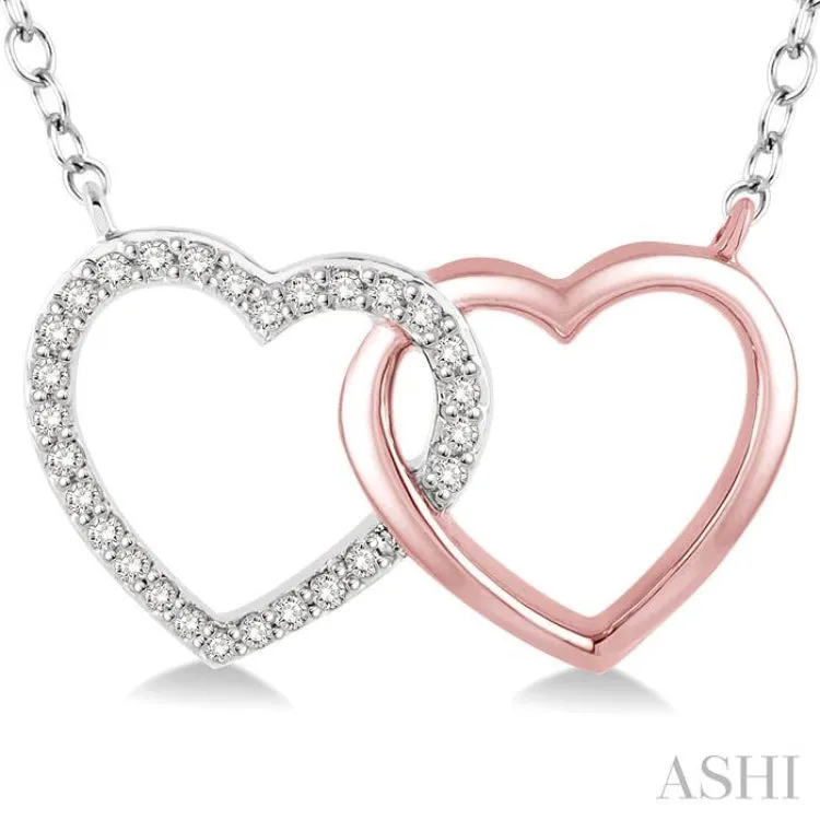 1/6 Ctw Diamond Double Heart Pendant in 10K White and Rose Gold with chain