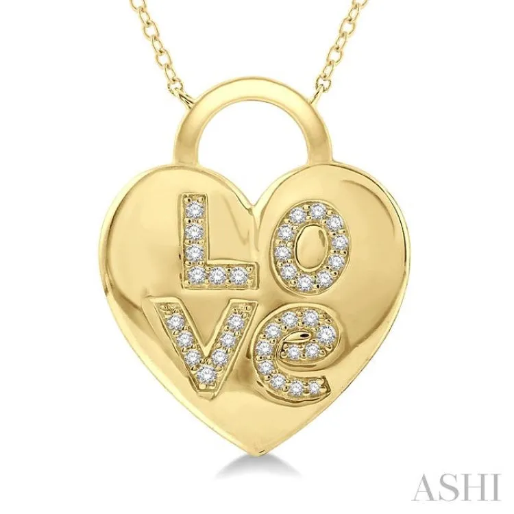 1/6 ctw Heart Lock Round Cut Diamond Pendant With Chain in 10K Yellow Gold