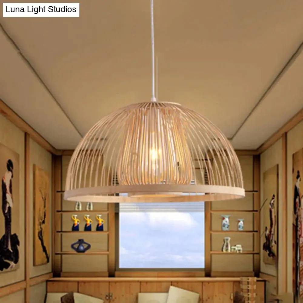 16"/19" Modern Bamboo Domed Ceiling Pendant Light - 1 Light Beige Hanging Lamp Kit