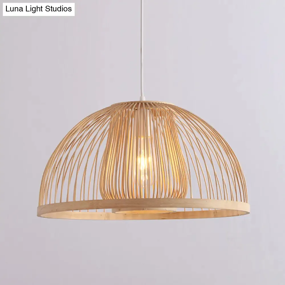 16"/19" Modern Bamboo Domed Ceiling Pendant Light - 1 Light Beige Hanging Lamp Kit