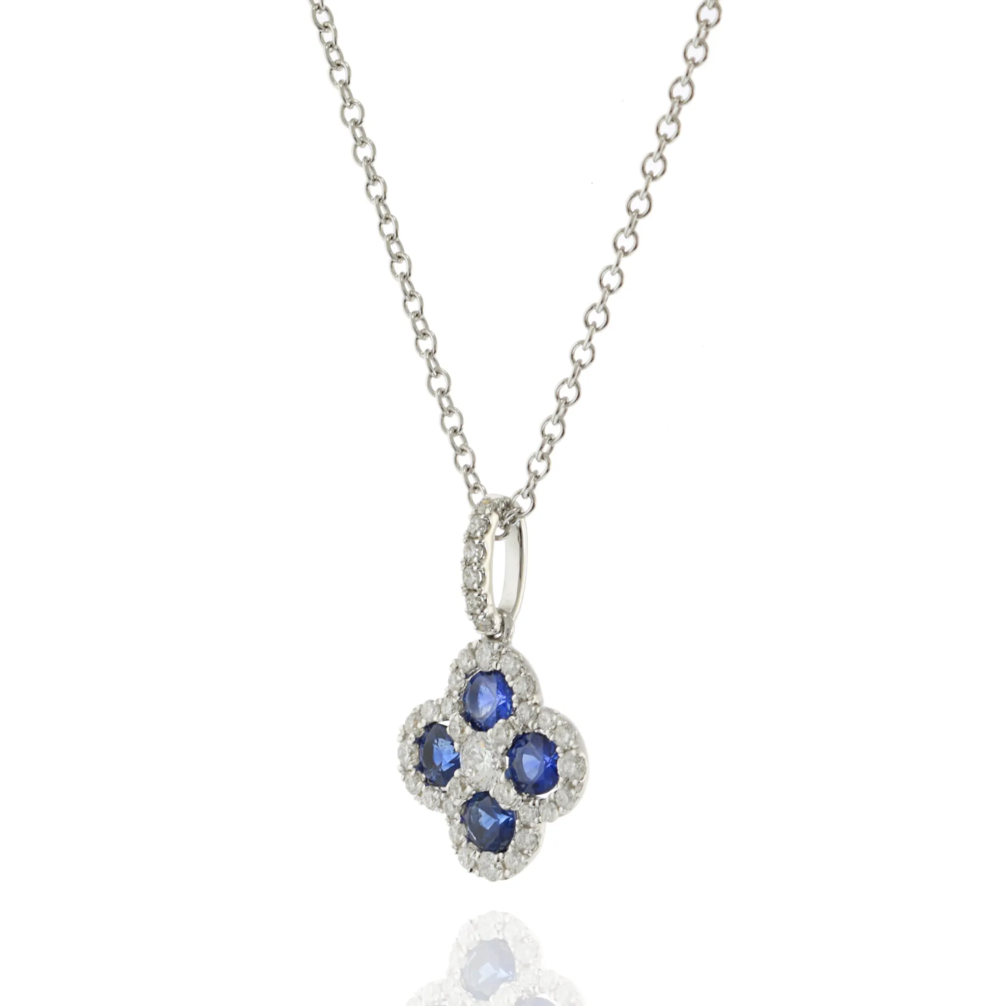 18KT White Gold Sapphire and Diamond Clover Pendant