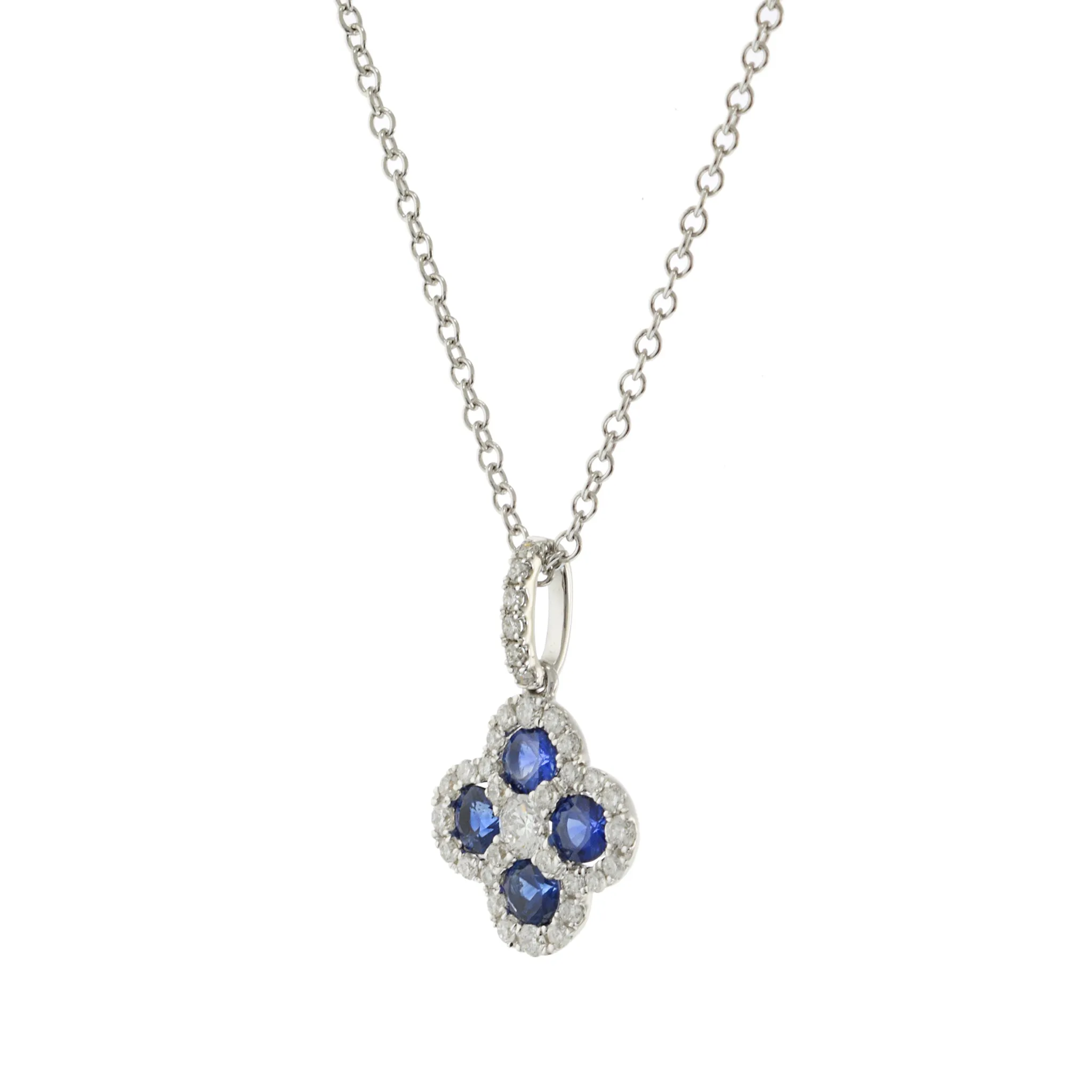 18KT White Gold Sapphire and Diamond Clover Pendant