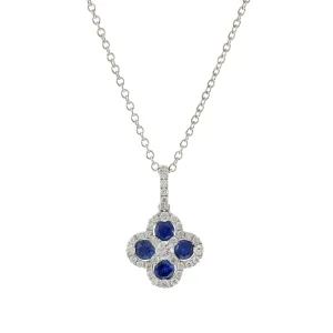 18KT White Gold Sapphire and Diamond Clover Pendant